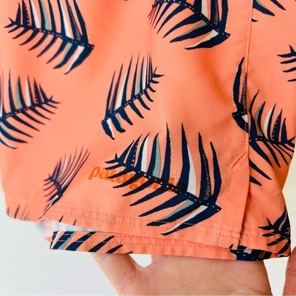 Patagonia Wavefarer boy shorts in coral palm leaves prints